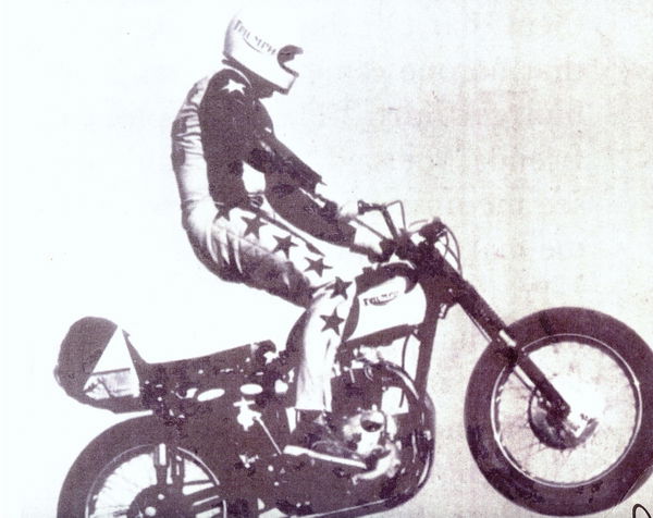 Evel Knievel performing a stunt