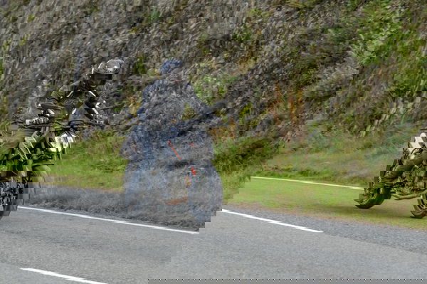 A KTM 790 Duke riding along a road