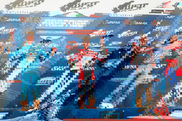 Ducati Desmo250 MX debut podium