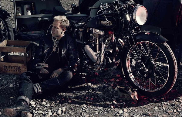 Sebastian Vettel pictured with a vintage Rudge